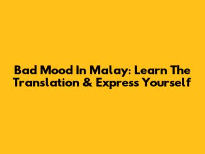 Bad Mood In Malay: Learn The Translation & Express Yourself