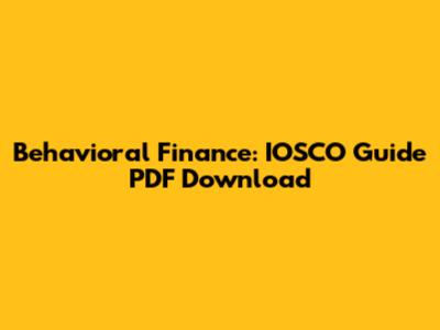 Behavioral Finance: IOSCO Guide PDF Download