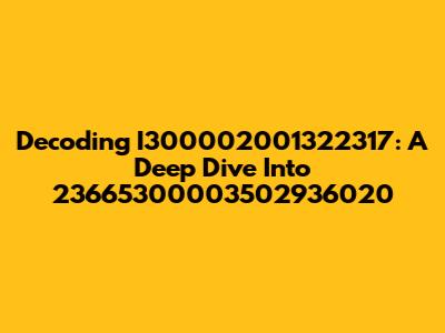 Decoding I300002001322317: A Deep Dive Into 23665300003502936020