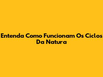 Entenda Como Funcionam Os Ciclos Da Natura