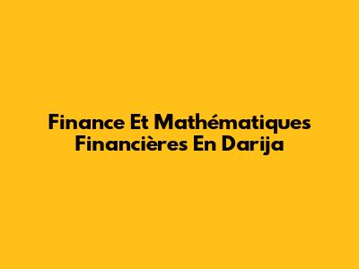 Finance Et Mathématiques Financières En Darija