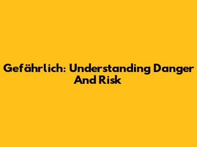 Gefährlich: Understanding Danger And Risk