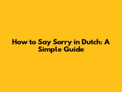 How to Say Sorry in Dutch: A Simple Guide