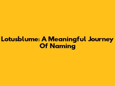 Lotusblume: A Meaningful Journey Of Naming