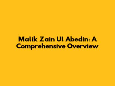 Malik Zain Ul Abedin: A Comprehensive Overview