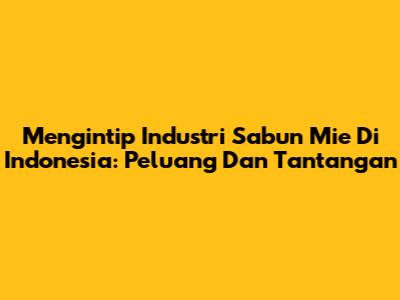 Mengintip Industri Sabun Mie Di Indonesia: Peluang Dan Tantangan