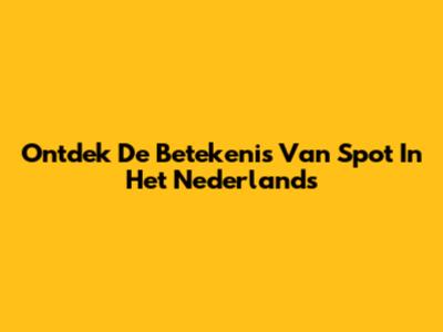 Ontdek De Betekenis Van 'Spot' In Het Nederlands