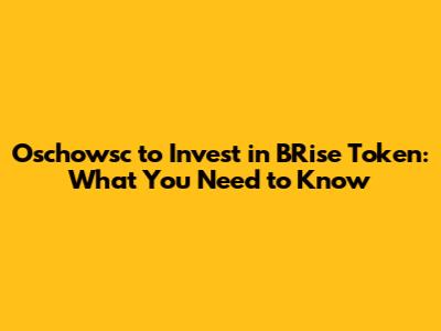 Oschowsc to Invest in BRise Token: What You Need to Know