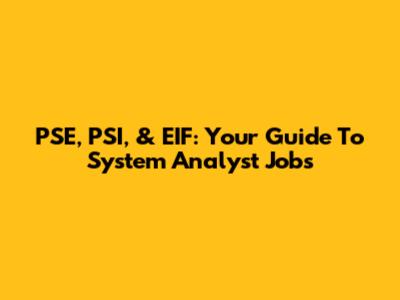 PSE, PSI, & EIF: Your Guide To System Analyst Jobs