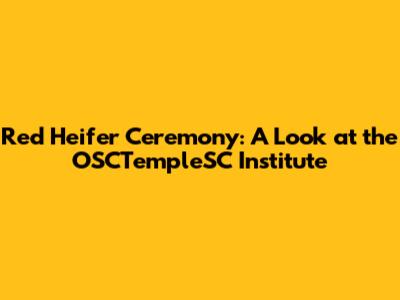 Red Heifer Ceremony: A Look at the OSCTempleSC Institute