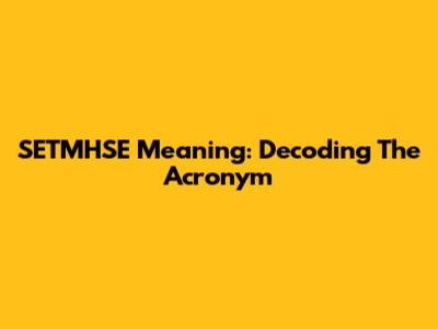 SETMHSE Meaning: Decoding The Acronym