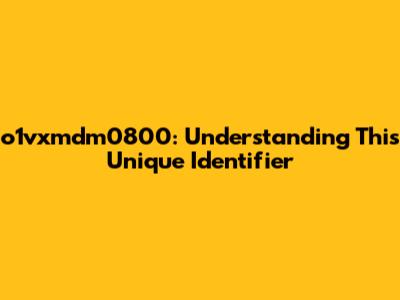 o1vxmdm0800: Understanding This Unique Identifier